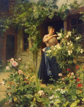 Gardening genre Victor Gabriel Gilbert classical flowers Oil Paintings